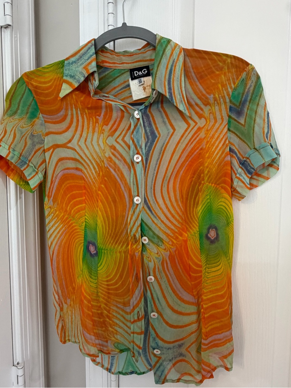 D&G Orange, Green & Teal Swirl Short-Sleeve Button Shirt